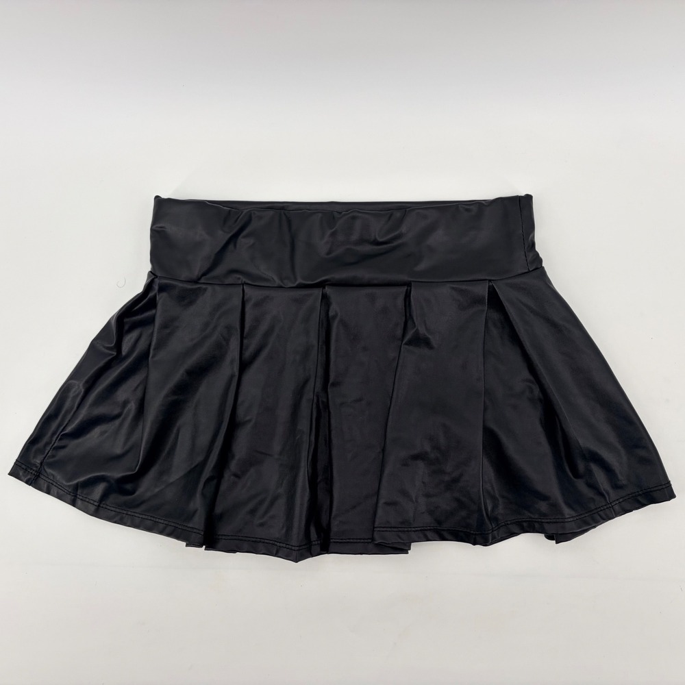 BodyRage Skirt Women Small Black Faux Leather Pleated Mini Skater Clubwear Rave